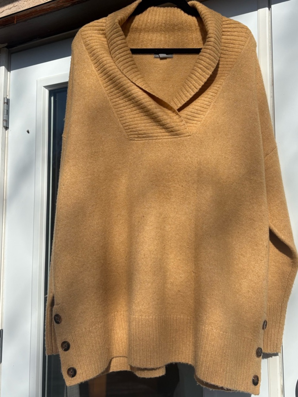 Style & Co. Camel Ribbed Cowl-Neck Sweater with Side Buttons